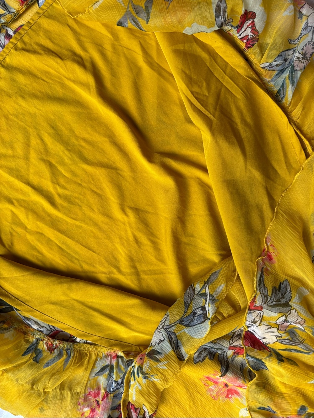 Vero moda yellow mustard floral wrap midi skirt ruffle boho cottagecore summer - Picture 13 of 14